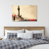 レッドアクセント付きミニマリストライトハウスキャンバス キャンバスプリント (インサイチュ (寝室))