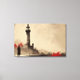 レッドアクセント付きミニマリストライトハウスキャンバス キャンバスプリント