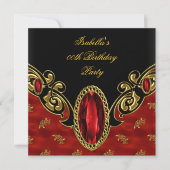 レッドアジアブラック&金ゴールド誕生日パーティー 招待状 (正面)