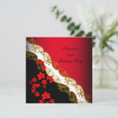 レッドアジア白黒フローラ金ゴールド誕生日パーティー 招待状 (スタンド正面)