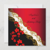 レッドアジア白黒フローラ金ゴールド誕生日パーティー 招待状 (正面)