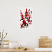 レッドアスティルベフラワーアートプリントポスター ポスター (キッチン)