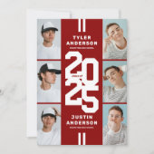 レッドアスリート写真コラージュ共同卒業式パーティー 招待状 (正面)