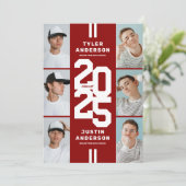 レッドアスリート写真コラージュ共同卒業式パーティー 招待状 (スタンド正面)