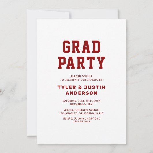 レッドアスリート写真コラージュ共同卒業式パーティー 招待状 (裏面)