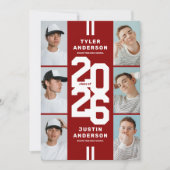 レッドアスリート写真コラージュ共同卒業式パーティー 招待状 (正面)