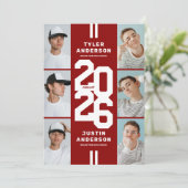 レッドアスリート写真コラージュ共同卒業式パーティー 招待状 (スタンド正面)