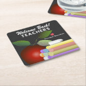 レッドアップルとチョーク |先生評価 スクエアペーパーコースター (アングル)