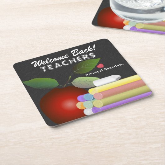 レッドアップルとチョーク |先生評価 スクエアペーパーコースター (アングル)