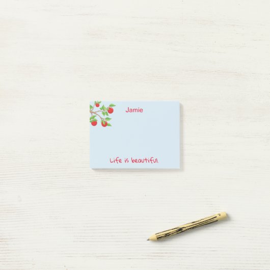 レッドアップルの枝で人生は美しい ポストイット (デスク上)