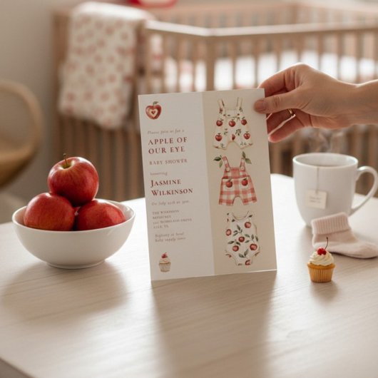 レッドアップルウォーター色ベビーシャワー招待状 招待状