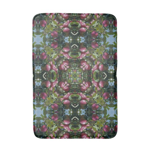 レッドアップルオンツリー自然抽象芸術万華鏡のように千変万化するパターン バスマット (正面縦)