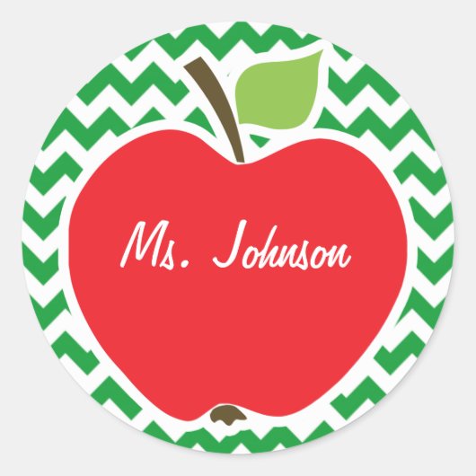 レッドアップルオンレトロケリーグリーンシェブロンストライプズ ラウンドシール (正面)