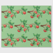 レッドアップルツリーブランチ新鮮な果物と緑の離れ ラッピングペーパー (フラット)