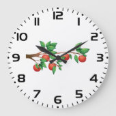 レッドアップルツリーブランチ新鮮な果物と緑の離れ ラージ壁時計 (正面)