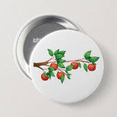 レッドアップルツリーブランチ新鮮な果物と緑の離れ 缶バッジ (正面&裏面)