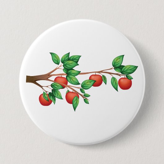 レッドアップルツリーブランチ新鮮な果物と緑の離れ 缶バッジ (正面)