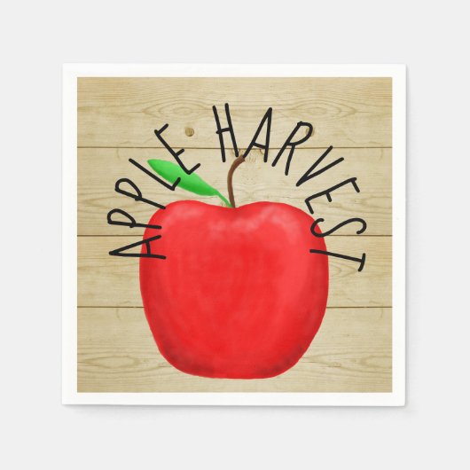 レッドアップルハーベストウッドサイン紙ナプキンス スタンダードカクテルナプキン (正面)