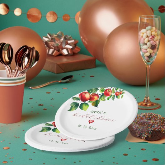 レッドアップルブライダルシャワー ペーパープレート (複数)