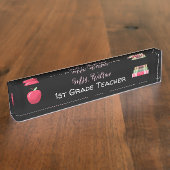レッドアップル、本、先生ブラック机用ネームプレート デスクネームプレート (側面)