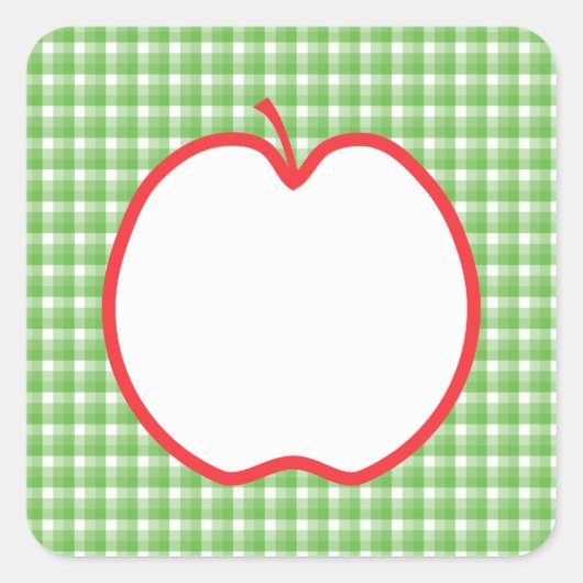 レッドアップル。緑と白のチェックの背景。 スクエアシール (正面)