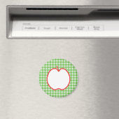 レッドアップル。緑と白のチェックの背景。 マグネット (インサイチュ (食洗機))