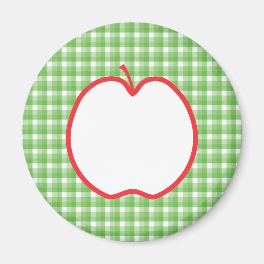 レッドアップル。緑と白のチェックの背景。 マグネット (正面)