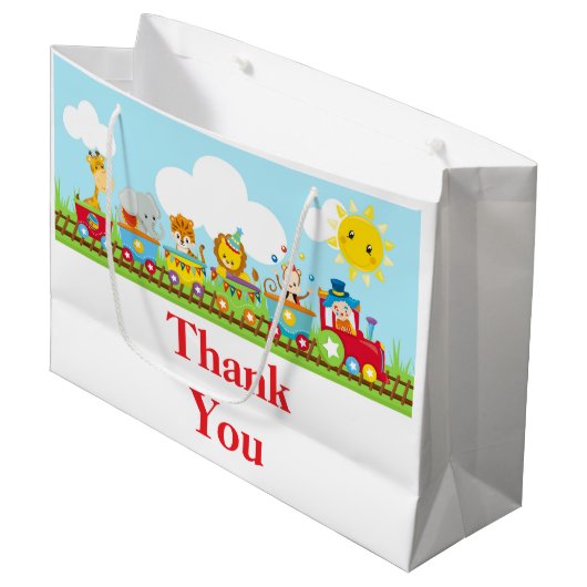 レッドアニマルサーカストレイン子供の誕生日ありがとう ラージペーパーバッグ (正面アングル)