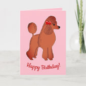 レッドアプリコットプードルピンクハッピーバースデーカード カード (正面)