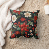 レッドアマリリスと素晴らしいクリスマスパターン， Wh クッション (ブランケット)