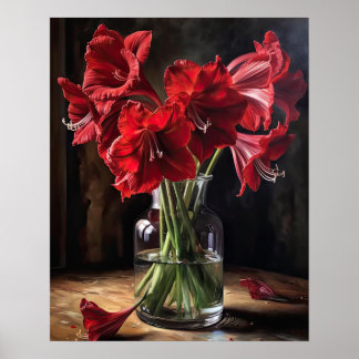 レッドアマリリスフラワーズアートプリントポスター ポスター