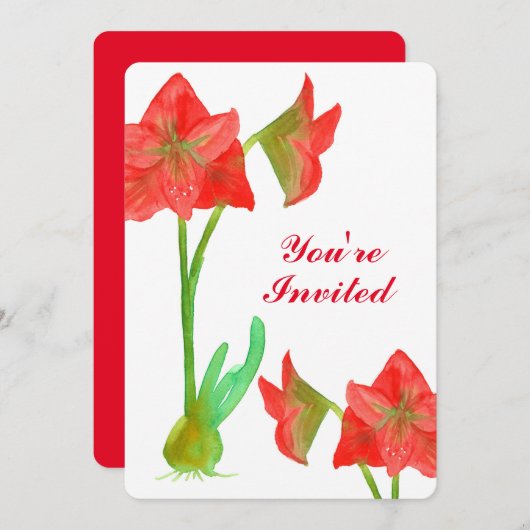 レッドアマリリスフラワーズ50thバースデーパーティー招待状 招待状 (正面/裏面)