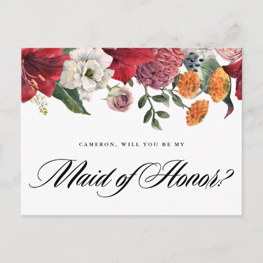 レッドアマリリスフローラが私のメイド・オブ・オーナー(花嫁付き添い人) ポストカード (正面)