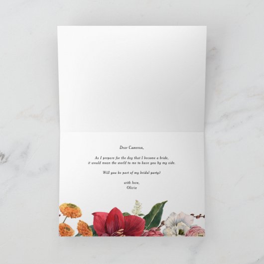 レッドアマリリスフローラが私のメイド・オブ・オーナー(花嫁付き添い人) 招待状 (内部)