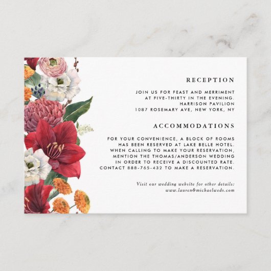 レッドアマリリスボタニカルウィンターウェディング詳細 エンクロージャーカード (正面)