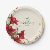 レッドアマリリス素朴クリスマス ペーパープレート (正面)