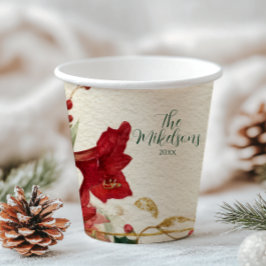 レッドアマリリス素朴クリスマス 紙コップ