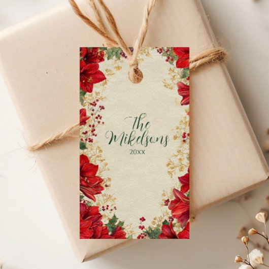 レッドアマリリス素朴ホリデークリスマス ギフトタグ