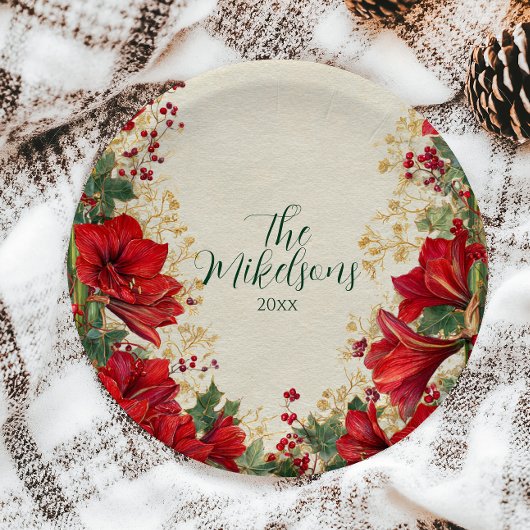 レッドアマリリス素朴ホリデークリスマス ペーパープレート