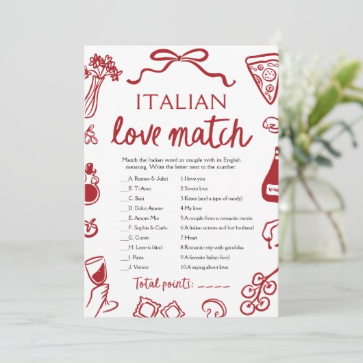 レッドアモーレイタリアンラブマッチブライダルシャワーゲーム 招待状 (スタンド正面)