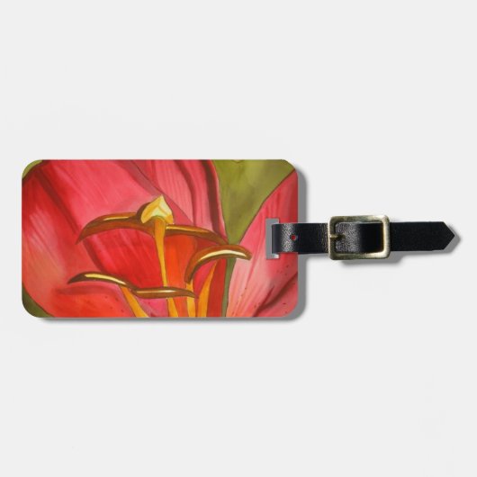 レッドアラート ユリの花 水彩画アート ラゲッジタグ (正面横)