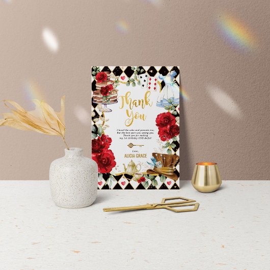 レッドアリスインワンダーランド誕生日サンキューカード 招待状