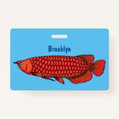 レッドアロワナの魚の漫画イラストレーション バッジ (正面)