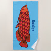 レッドアロワナの魚の漫画イラストレーション ビーチタオル (正面)