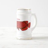 レッドアロワナの魚の漫画イラストレーション ビールジョッキ (正面右)