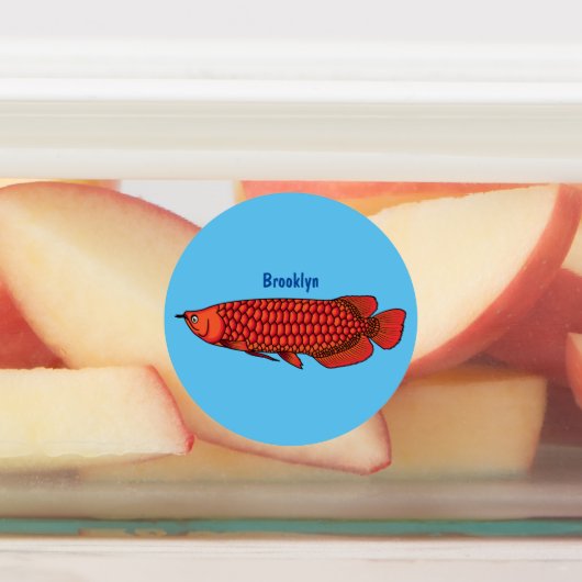 レッドアロワナの魚の漫画イラストレーション ラベル (貼付)