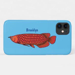 レッドアロワナの魚の漫画イラストレーション iPhone 11 ケース