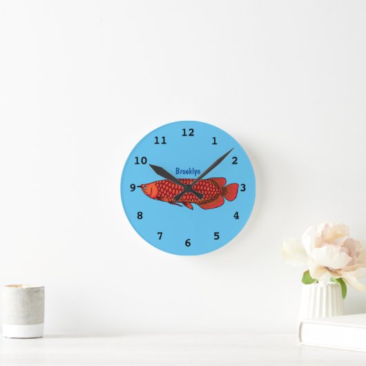 レッドアロワナフィッシュアニメイラストレーション ラウンド壁時計 (ホーム)