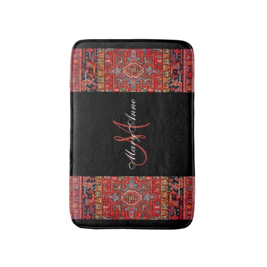 レッドアンティークオリエンタルペルシアパーソナライズされた語 – 黒 – バスマット (正面縦)