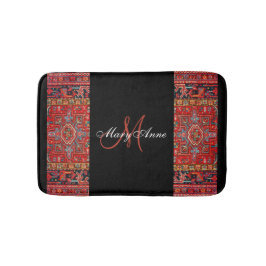 レッドアンティークオリエンタルペルシアパーソナライズされた語 – 黒 – バスマット
